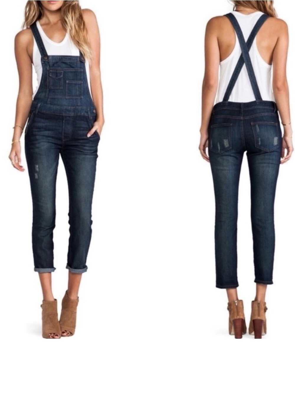Free People Women's Backless Denim Dungarees Overalls